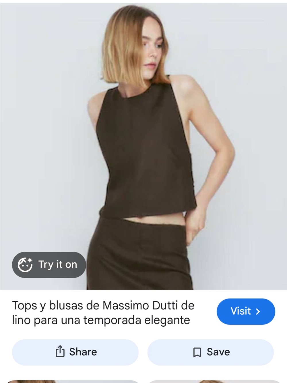 Massimo Dutti Women's Dark Brown Sleeveless Linen Crop Top